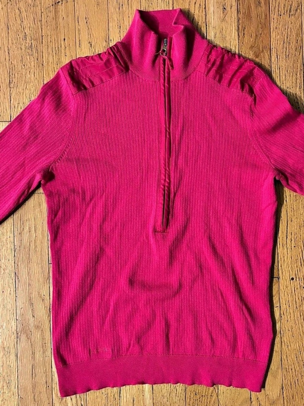 Ralph Lauren Women’s 100% Cotton Mock Neck 1/2-Zip Sweater - Hot Pink - Large